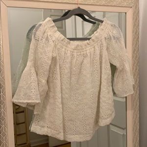 XS Anthropologie White OTS Eyelet Blouse